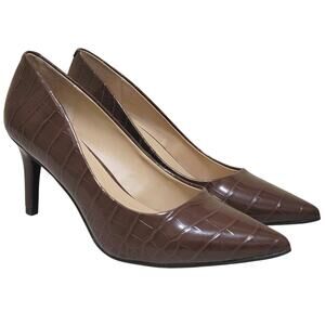 Alfani Jeules Classic Pointed Toe Pump Heels Size US 6M Chocolate Croc Print